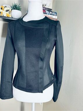 L & C Fashion Show Structured Mesh Panel Black Long Sleeve Top Jacket